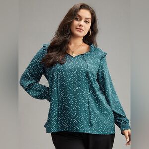 Bloomchic Polka Dot Long Sleeve Blouse Green